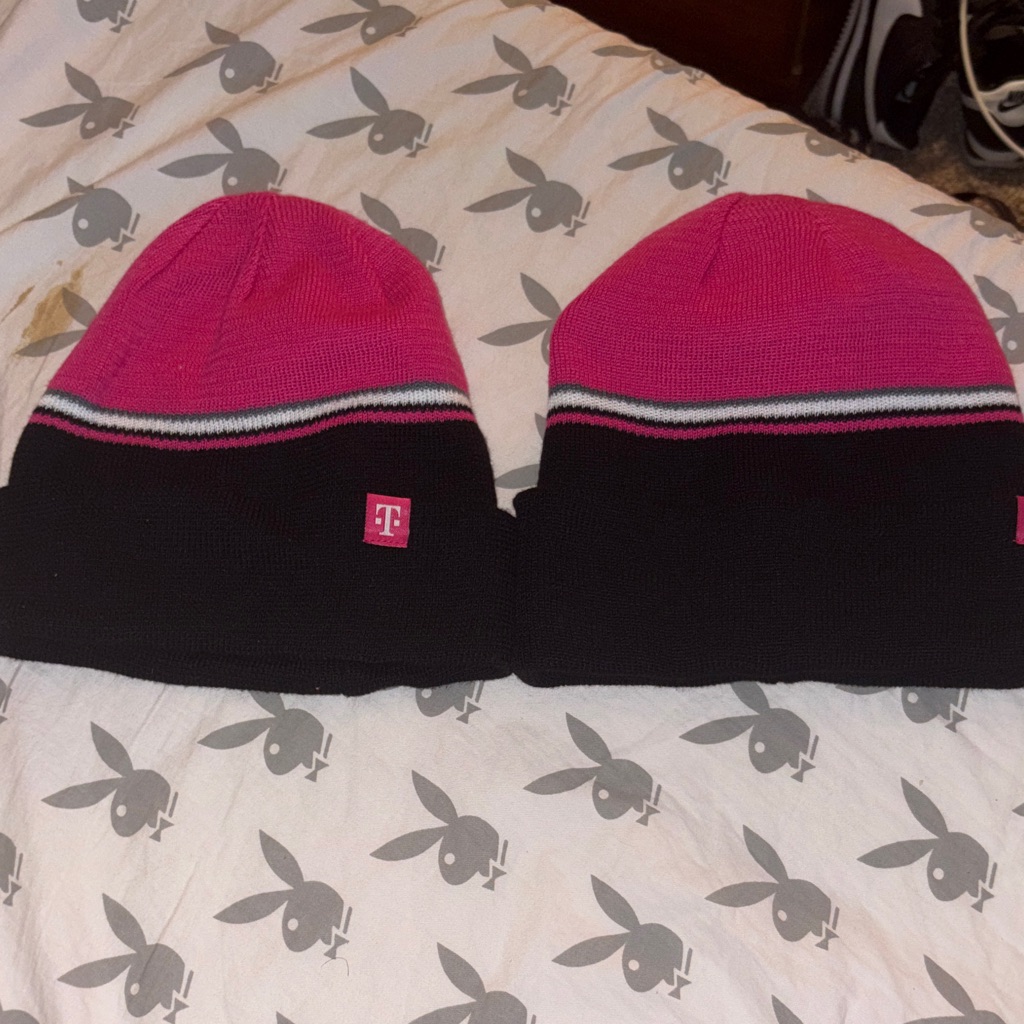 Two TMobile Black And Pink Beanies Brand New